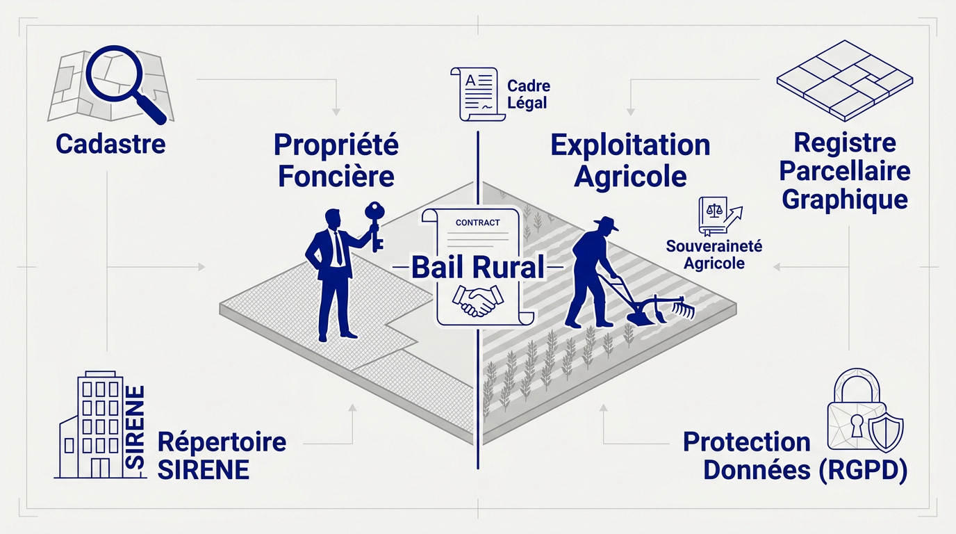 Schéma illustrant la relation contractuelle du bail rural entre le propriétaire foncier et l'exploitant agricole